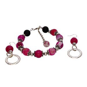 Pink dyed agate strung bracelet lobster clasp